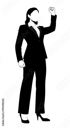 Woman Power Fist Suit Business Silhouette Vector Illustration