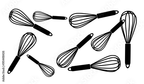 Abstract whisk silhouette vector design with kitchen utensil elements in bold modern flat style