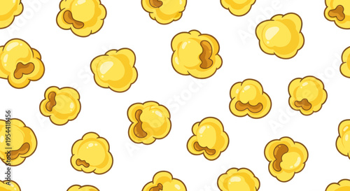 Seamless Pattern of Yellow Popcorn Kernels on White Background