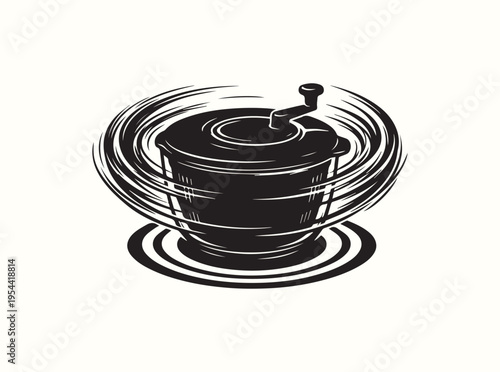 Symmetric salad spinner silhouette with integrated radial motion lines