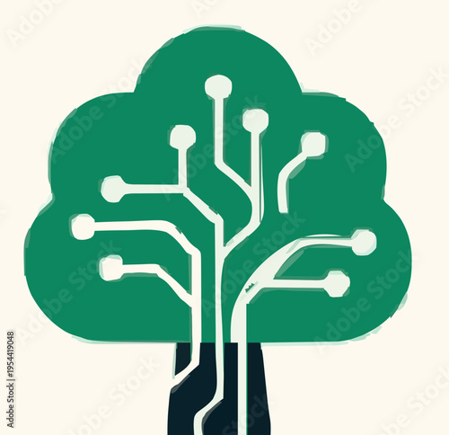 Digital Nature: An artistic rendering of a tree where its branches and roots are depicted as intricate circuit board pathways. This symbol represents the synergy between nature and the digital realm.