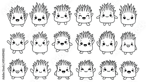 Cute cartoon hedgehogs with various expressions and poses