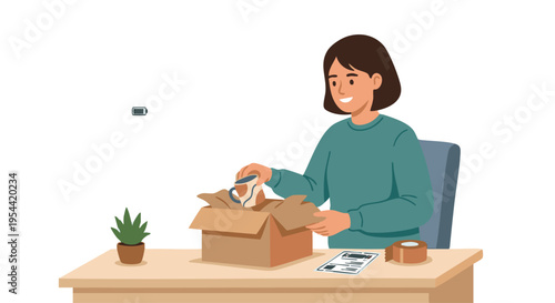 Woman packing a box for shipping or gift delivery