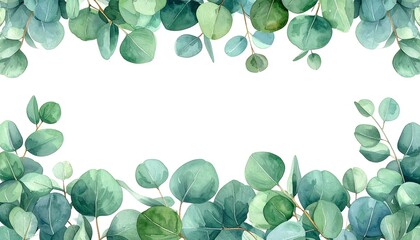 A watercolor illustration of eucalyptus leaves on white background