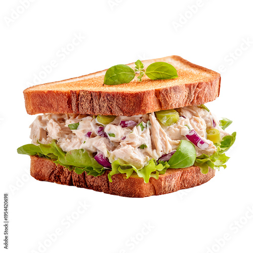 Tuna salad sandwich, isolated on white background, realistic, studio lighting, centered, no shadow, transparent background