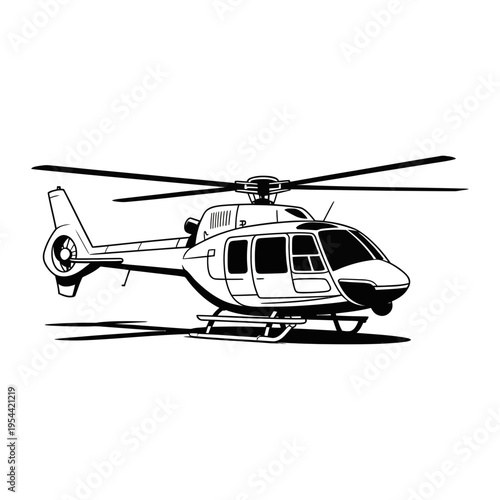 A helicopter silhouette illustration with rotor blades on a white background