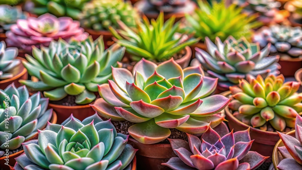 Obraz premium Geometrically arranged succulent plants with soft focus background