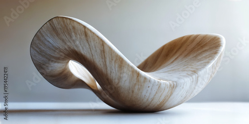 Organic Wooden Sculpture with Smooth Curved Form and Natural Grain