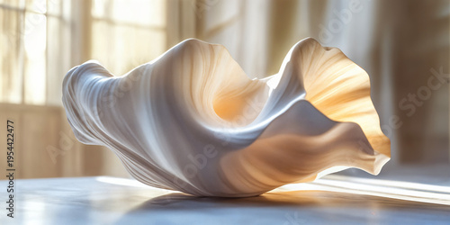 Abstract Shell Sculpture with Soft Light and Organic Curved Form