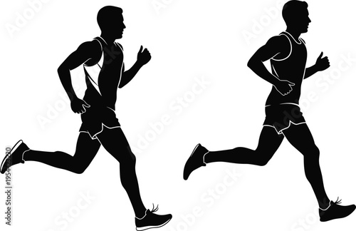 Running man silhouette set with athlete jogging pose isolated vector illustration of fitness runner character for sport training design