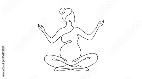 Title (English)
Minimal line art of a pregnant woman meditating in a lotus pose on a clean background. Mindfulness, inner balance and calm maternal wellness concept vector illustration.
