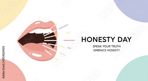 Honesty day poster with open mouth and speak your truth slogan on colorful background