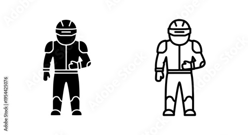 Futuristic robot humanoid icon in solid and outline style