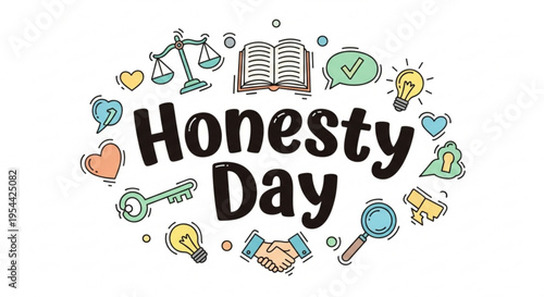 Honesty day concept with symbolic icons and text on white background representing truth and integrity