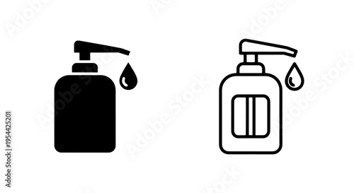 Liquid pump dispenser bottle with drop icon: hygiene and care graphic
