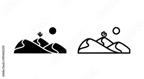 Desert landscape icon with dunes, cactus, and moon: arid environment vector