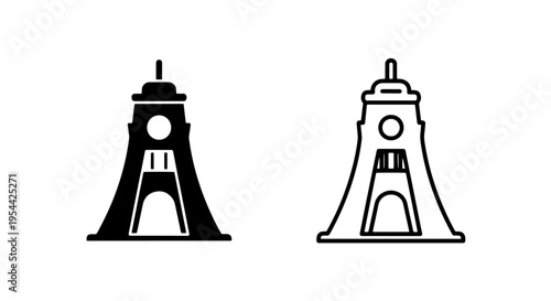 Archway clock tower icon - historical landmark building structure vector graphic