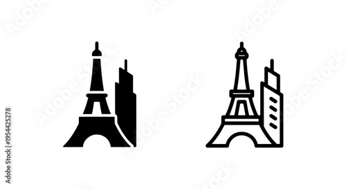 Eiffel tower and modern skyscraper icon - parisian landmark and cityscape vector