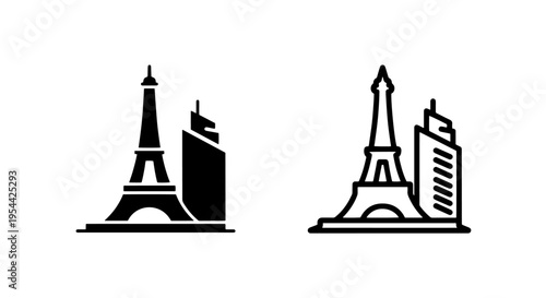Eiffel tower and modern skyscraper icon - parisian landmark and cityscape vector