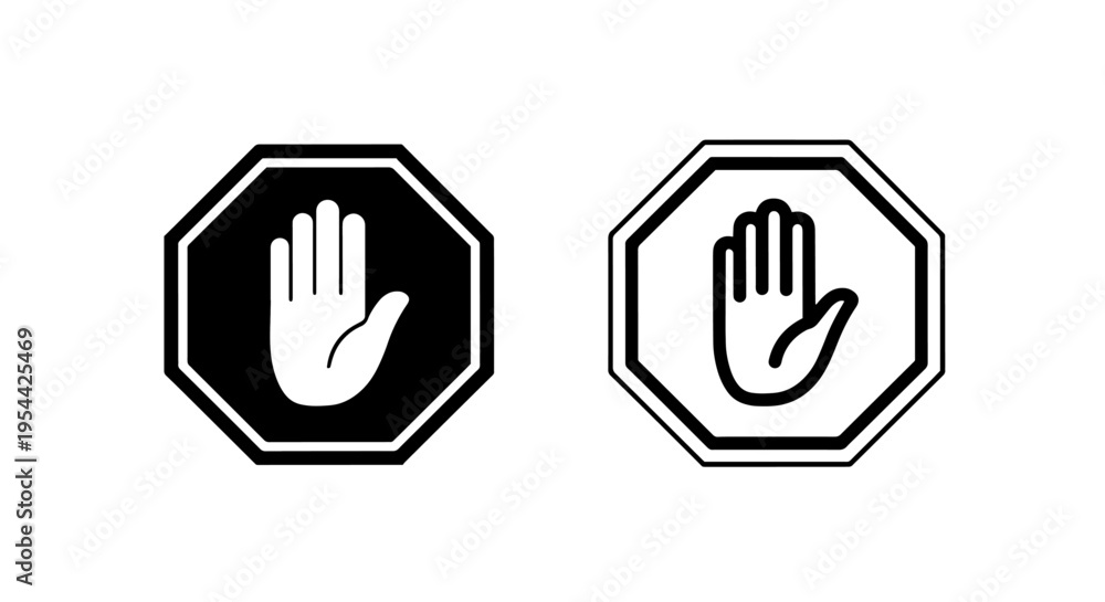 Fototapeta premium Stop hand sign octagon icon for warning and danger prohibition symbol