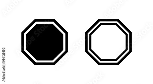 Octagon shape icon, solid and outline versions, geometric stop symbol