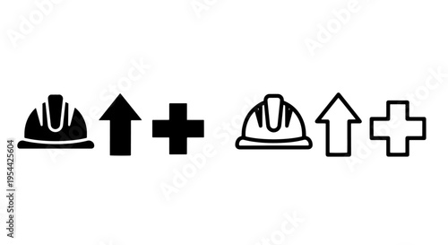 Construction safety growth hard hat up arrow plus sign icon vector