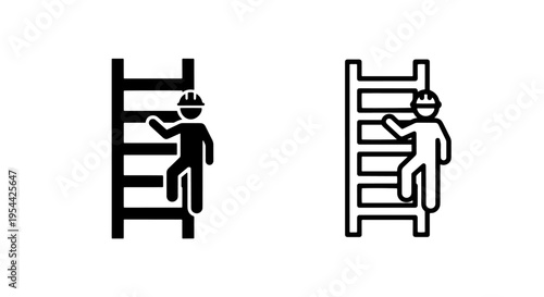 Construction worker climbing ladder progress goal achievement icon vector