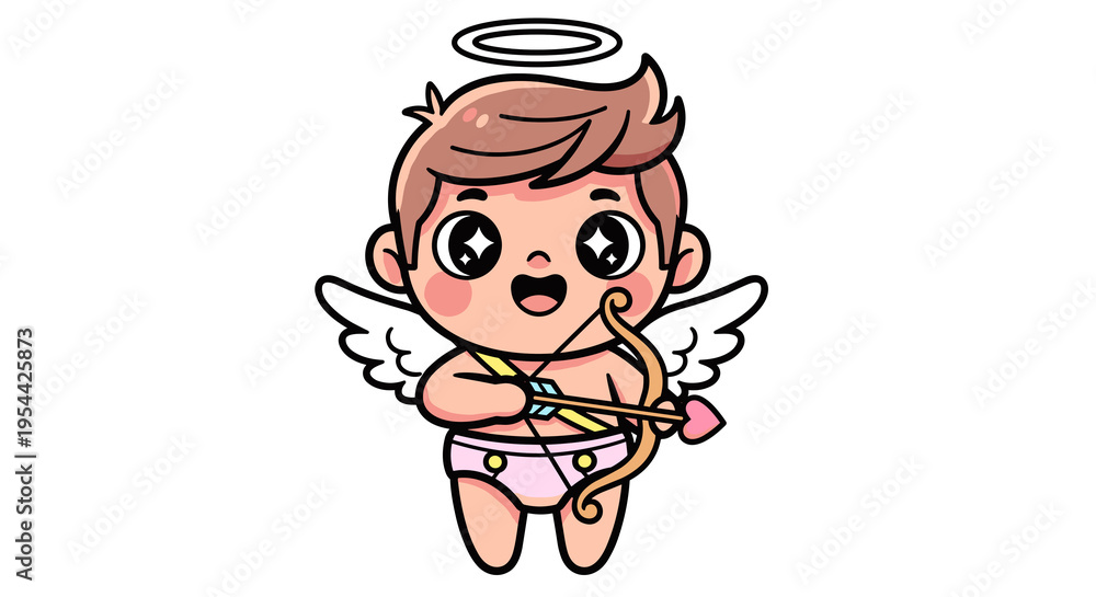 Fototapeta premium Cute baby angel holding bow and arrow with smiling expression 