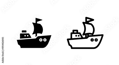 Pirate ship icon set. playful cartoon boat symbol for adventure and exploration