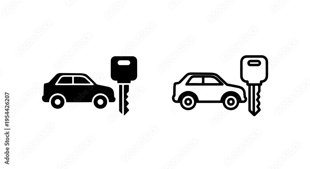 Naklejka premium Automobile with key graphic icon for car rental, sale, or service design