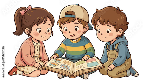  Kids looking at photo album together