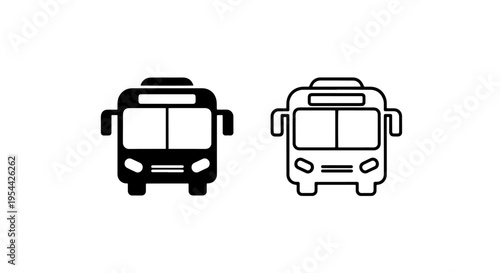 Public transportation bus icons in flat silhouette and outline vector style