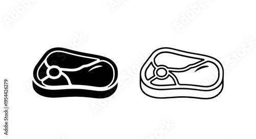 Meat steak icons with marbling in silhouette and outline vector style