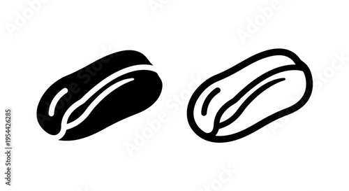 Roasted coffee bean icons in silhouette and outline vector graphic style