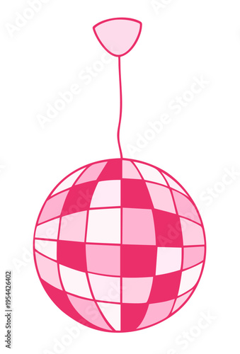 Pink Hanging Disco Mirror Ball with Ceiling Cord and Mount, Retro 70s Party Decoration in Light and Dark Pink Mosaic Pattern