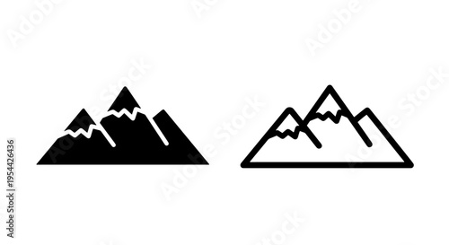 Mountain range silhouette and outline icons for nature landscape design