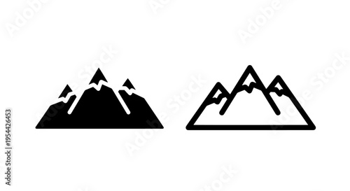 Sharp mountain peaks icons in solid and outline vector graphic styles