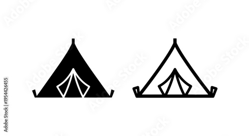 Minimalist camping tent vector icons for travel and outdoor recreation