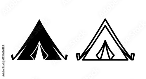 Outdoor camping tent icon set for nature travel hiking and wilderness adventure