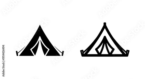 Camping tent vector icon set for outdoor recreation hiking and summer vacation