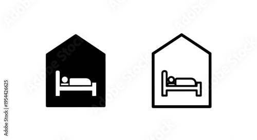 Sleeping bed inside house icon for hotel accommodation and home stays