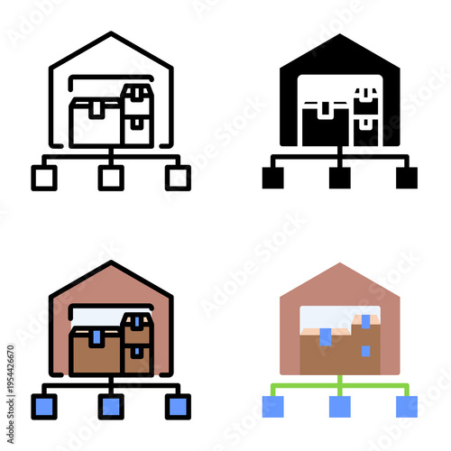 Distributor icon collection of various styles for design branding, print and digital media