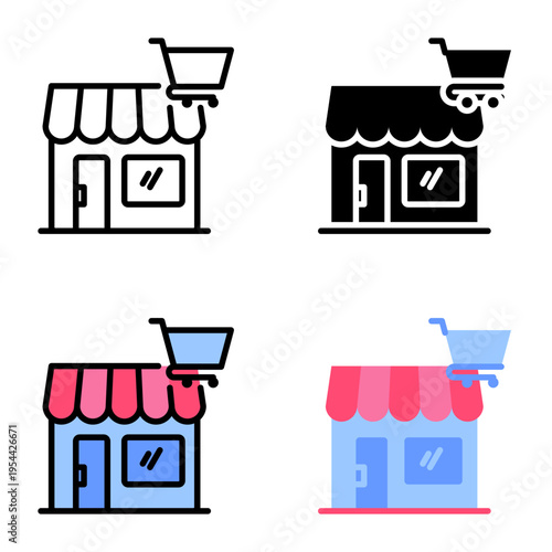 Retailer icon collection of various styles for design branding, print and digital media