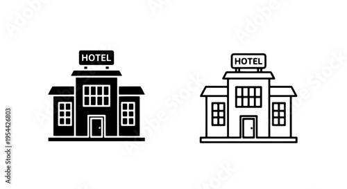 Hotel building architecture icon set for travel and tourism mobile applications