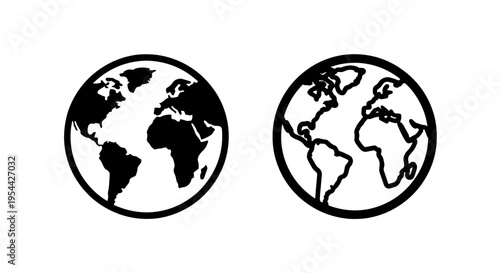 Planet earth globe icons showing continents for world travel