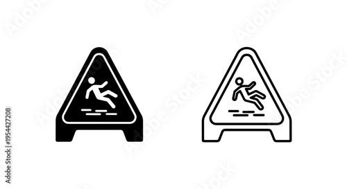 Wet floor caution stand icon for janitorial cleaning and safety services