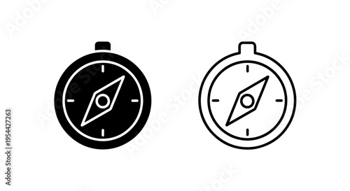 Navigation compass icon set for travel and exploration mapping tools