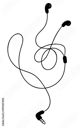 Wired Earphones Silhouette, Gen Z Retro Audio Trend, Youth Returning to 2000s Corded Headphones Instead of Wireless Earbuds