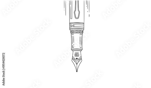 Minimalist fountain pen line art vector illustration classic ink writing instrument design