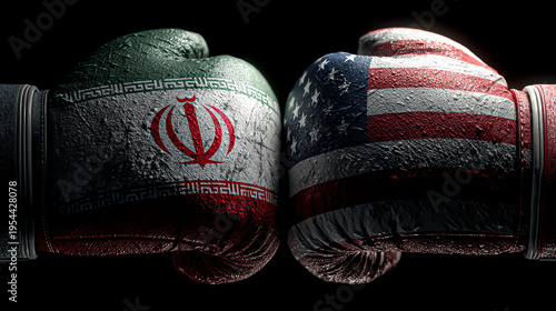 United States and Iran, flags, boxing match
